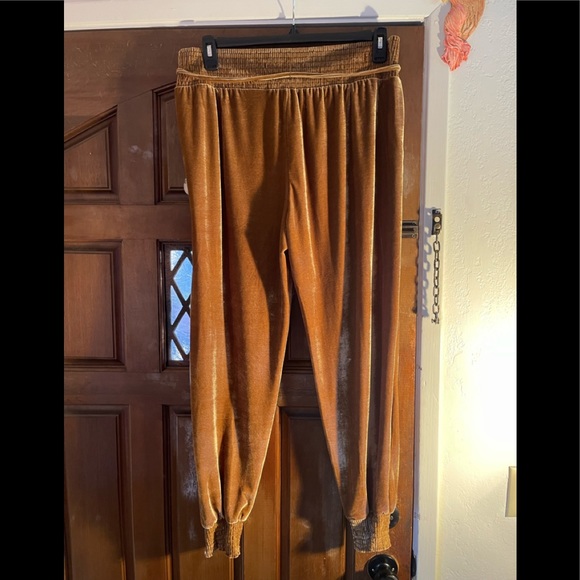 NWOT beautiful brown/gold elastic waist velvet high waisted joggers - Picture 2 of 5